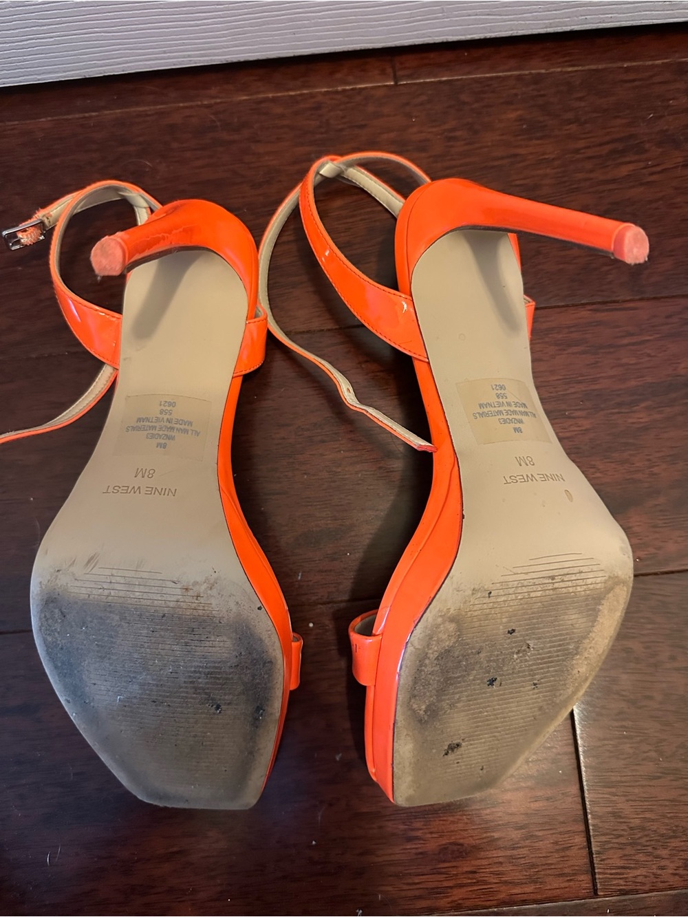 Nine West Orange Strappy Square-Toe Heeled Sandals - Picture 2 of 4